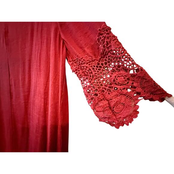 New York & Company Women’s Dark Orange Midi Shift‎ Dress With Crochet Size L - Picture 7 of 14